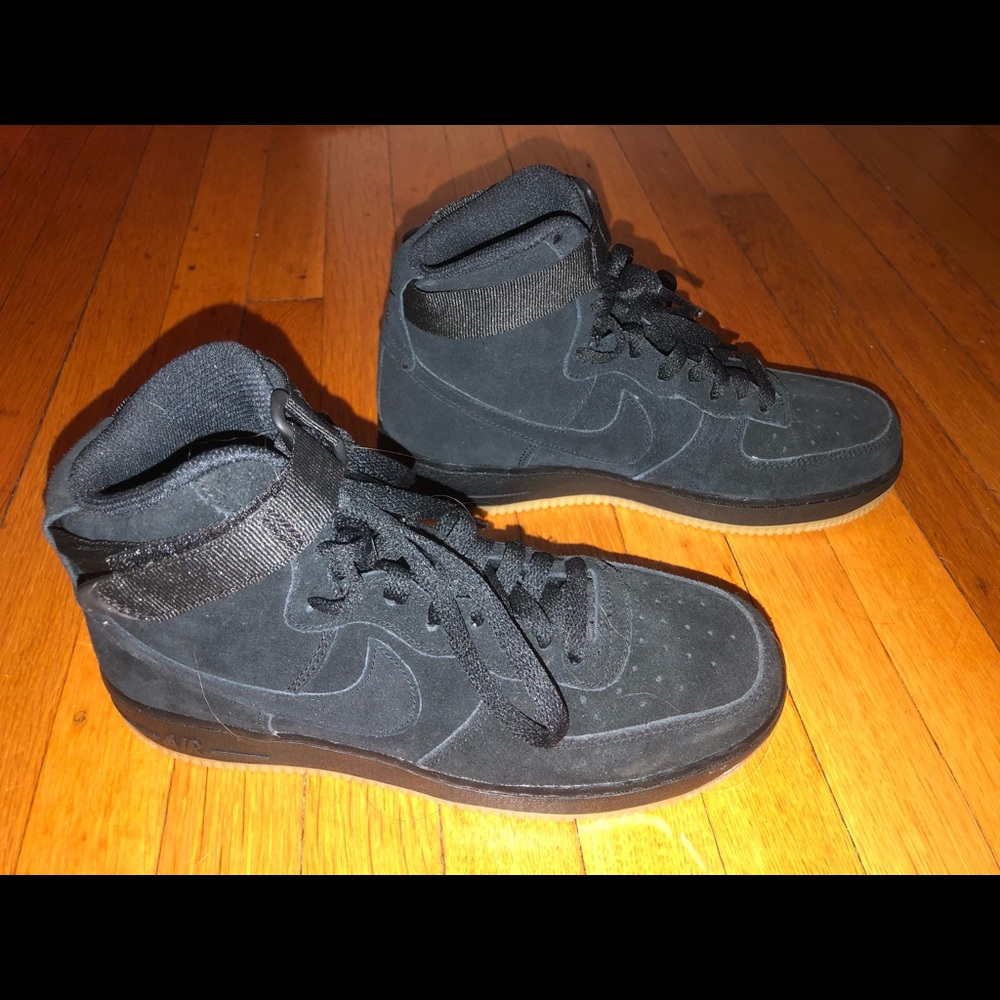 Nike Air Force 1 High Top LV8 GS Suede Black k/W